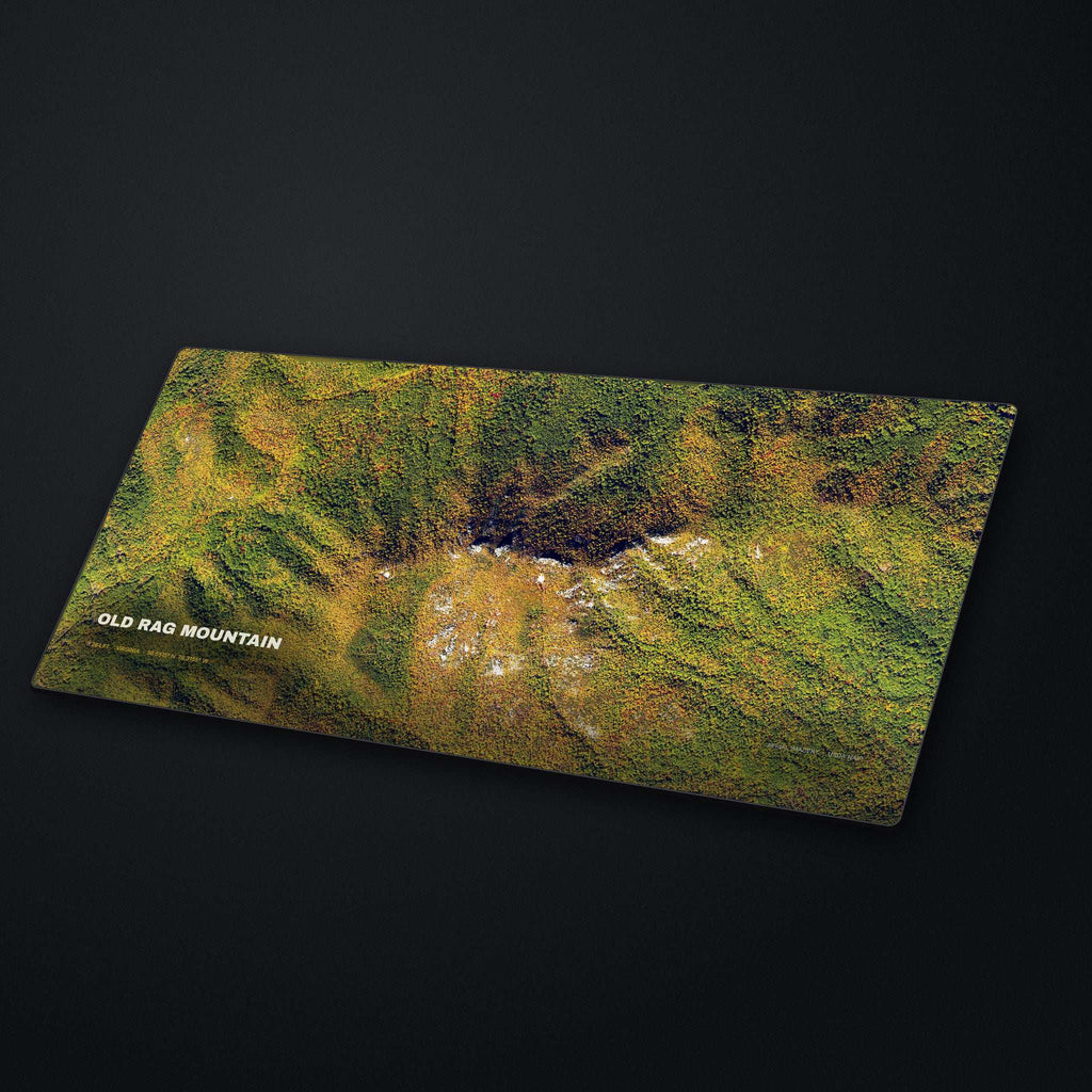 Old Rag Mountain Satellite Desk Mat at an angle on a stone desk