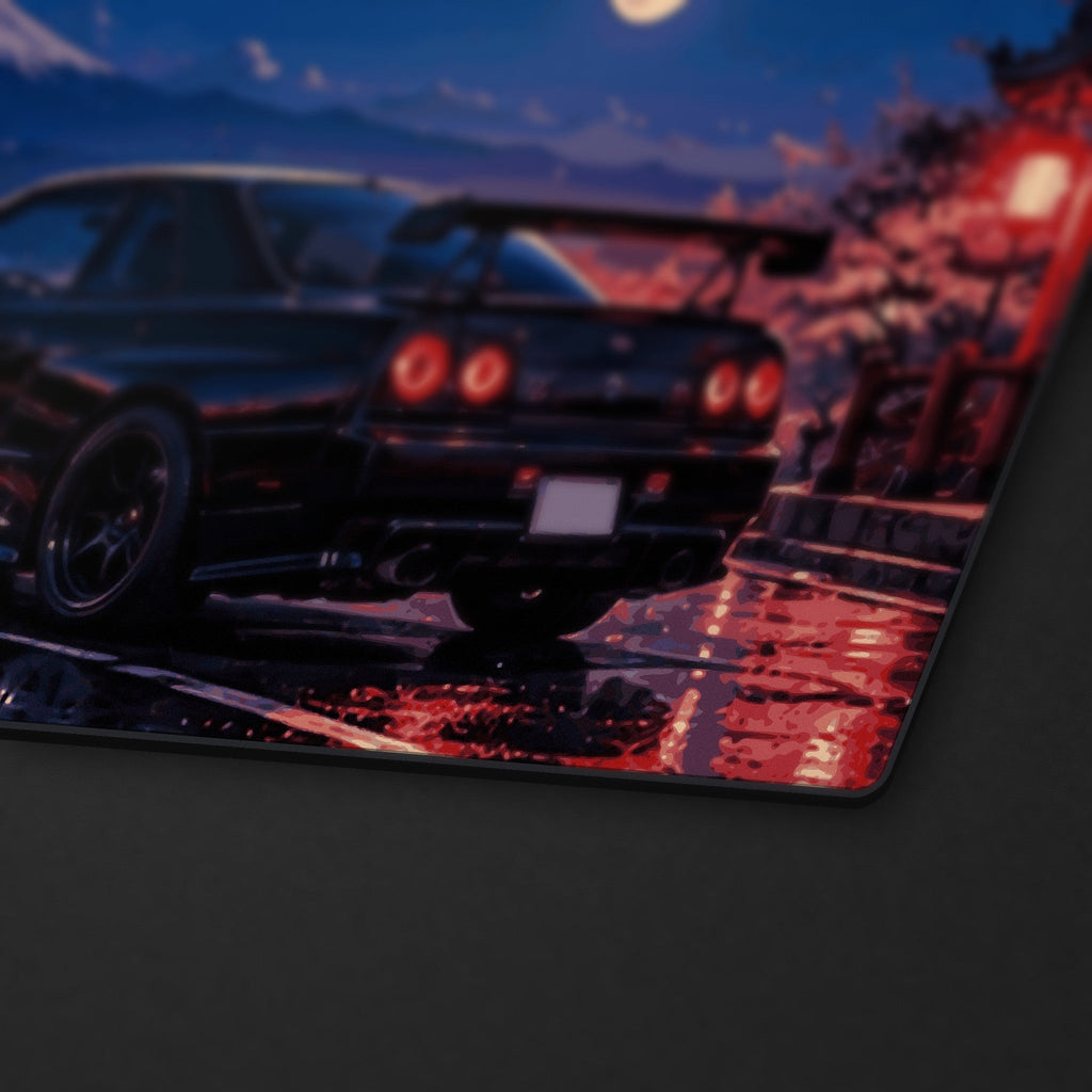 Midnight Overlook Desk Mat, stitched edge detail