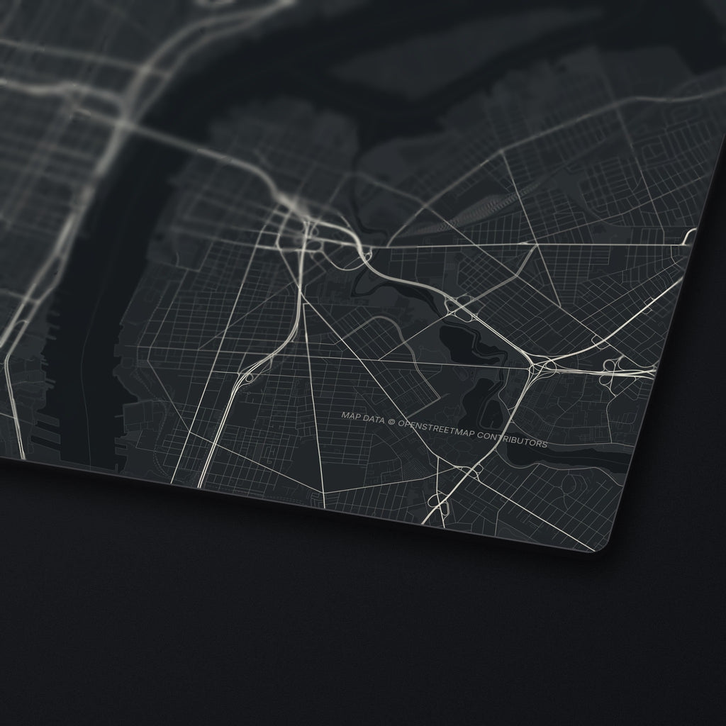 Philadelphia Street Map Desk Mat, edge detail