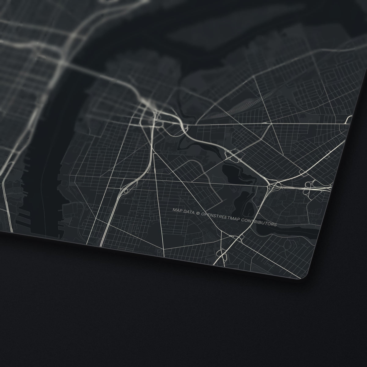 Philadelphia Street Map Desk Mat, edge detail