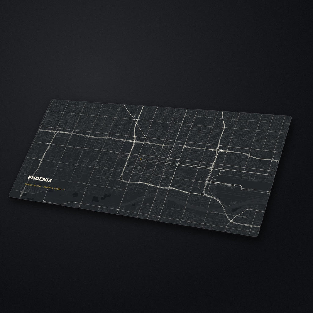 Phoenix Street Map Desk Mat at an angle on a stone desk