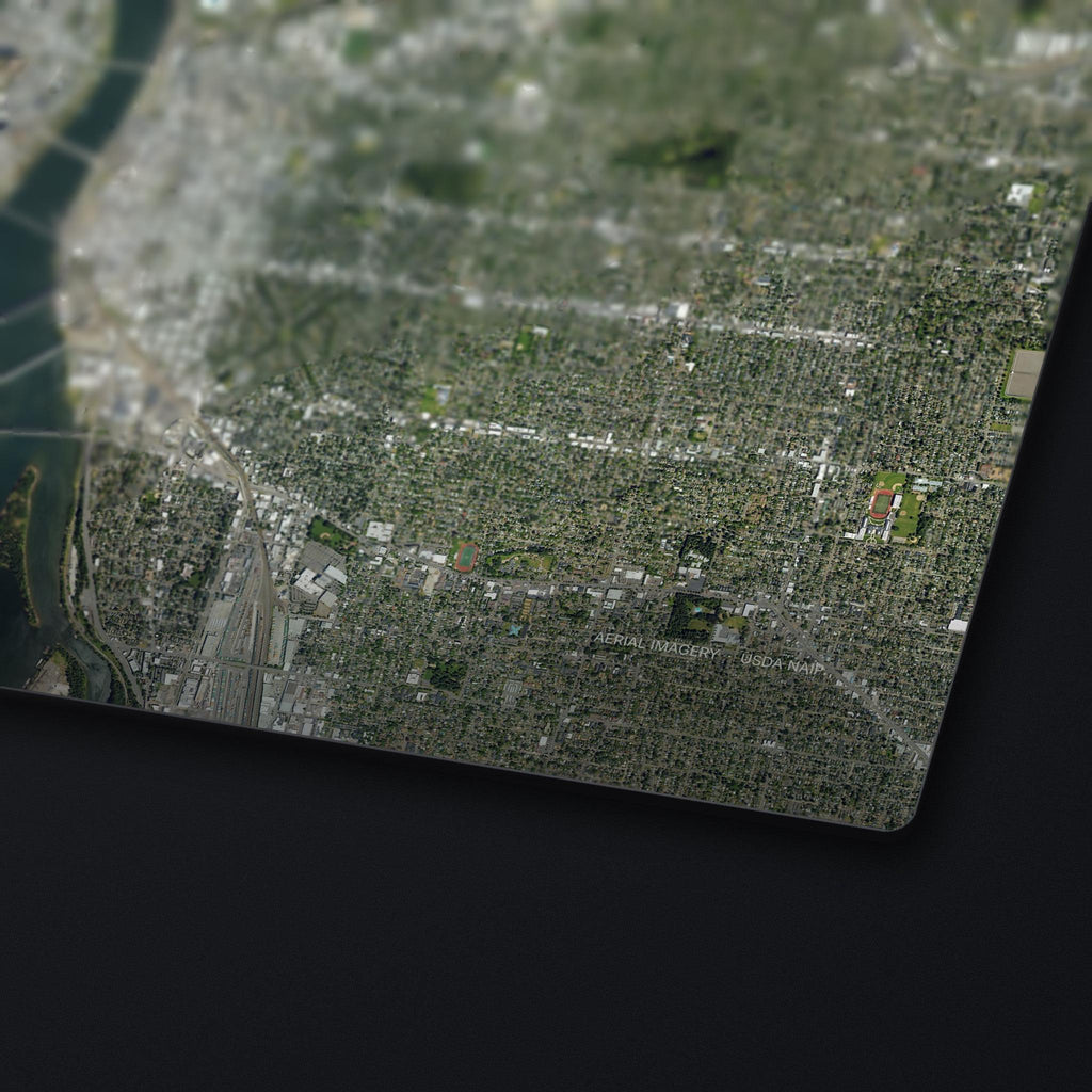 Portland, Oregon Satellite Desk Mat, edge detail