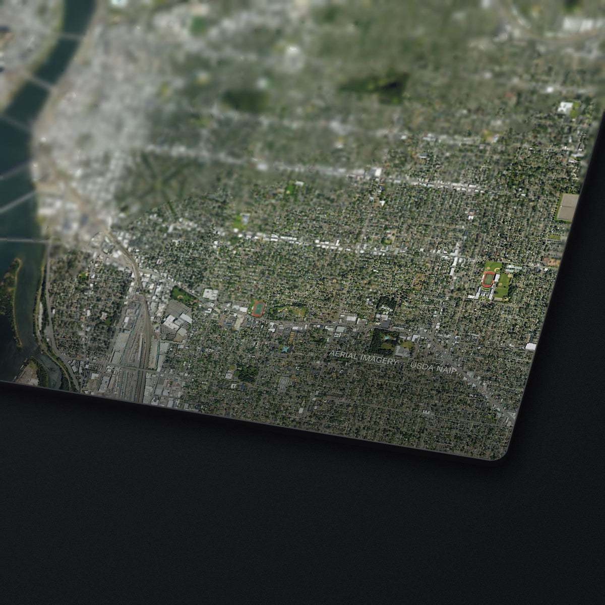 Portland, Oregon Satellite Desk Mat, edge detail