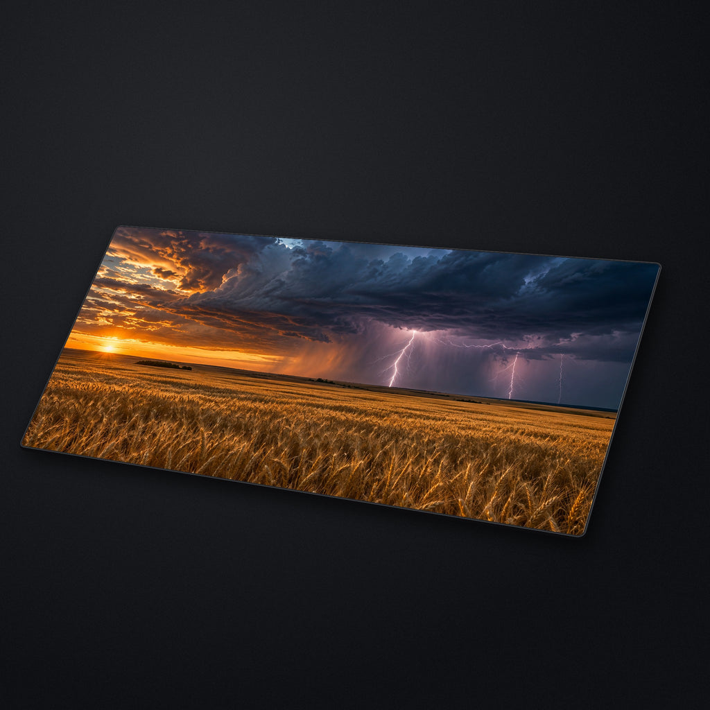 Prairie Storm Desk Mat at an angle on a stone desk