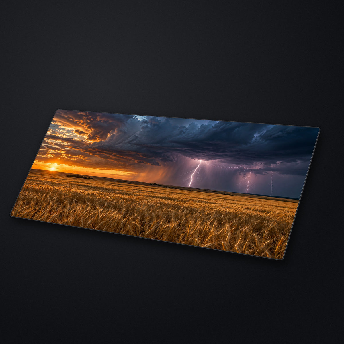 Prairie Storm Desk Mat at an angle on a stone desk