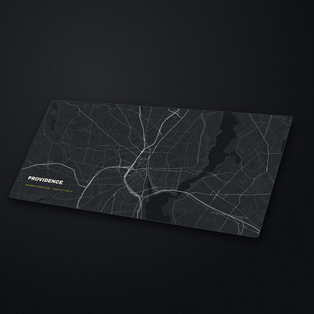 Providence Street Map Desk Mat at an angle on a stone desk
