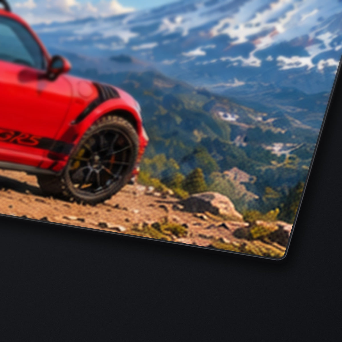 Red Overland Desk Mat, edge detail