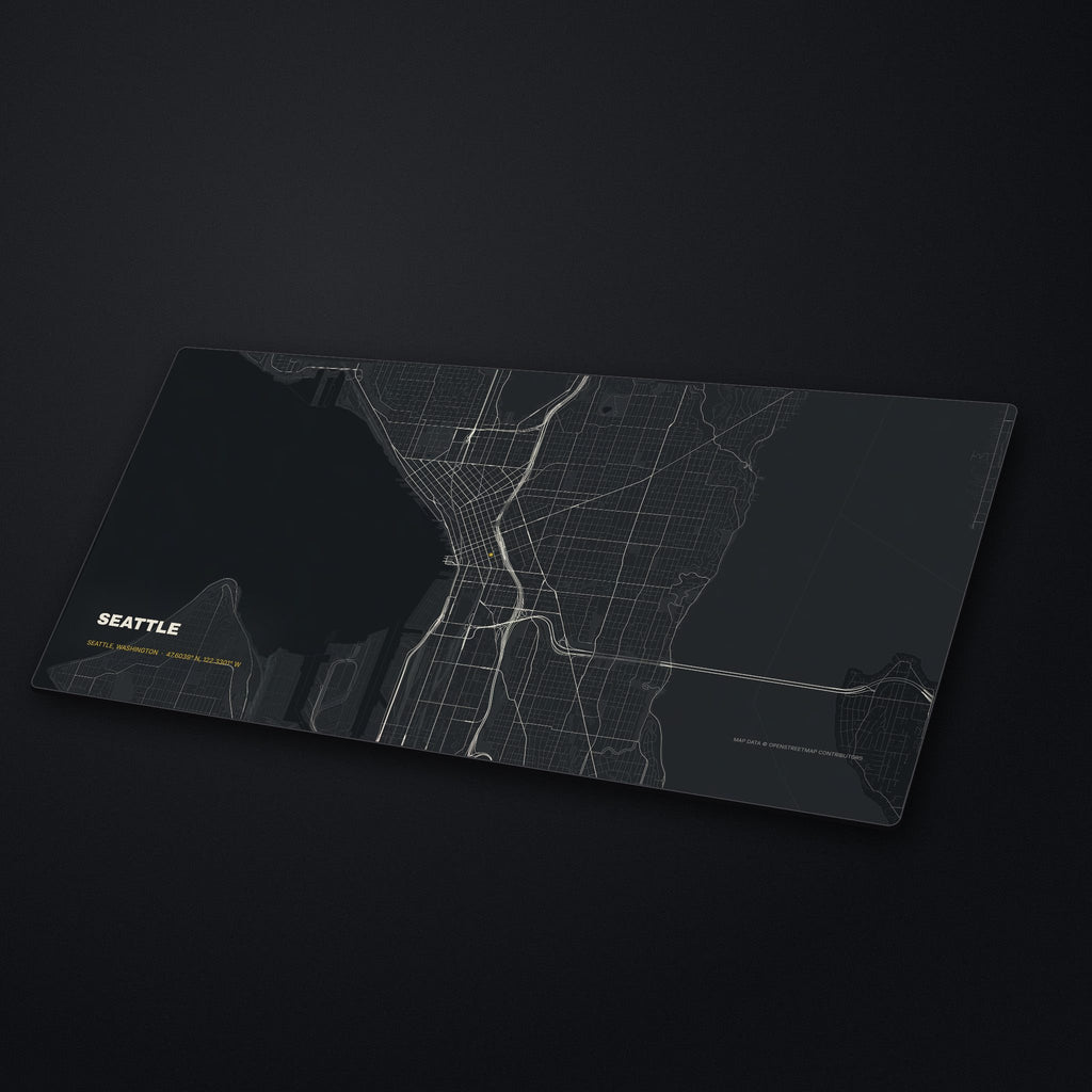 Seattle Street Map Desk Mat at an angle on a stone desk