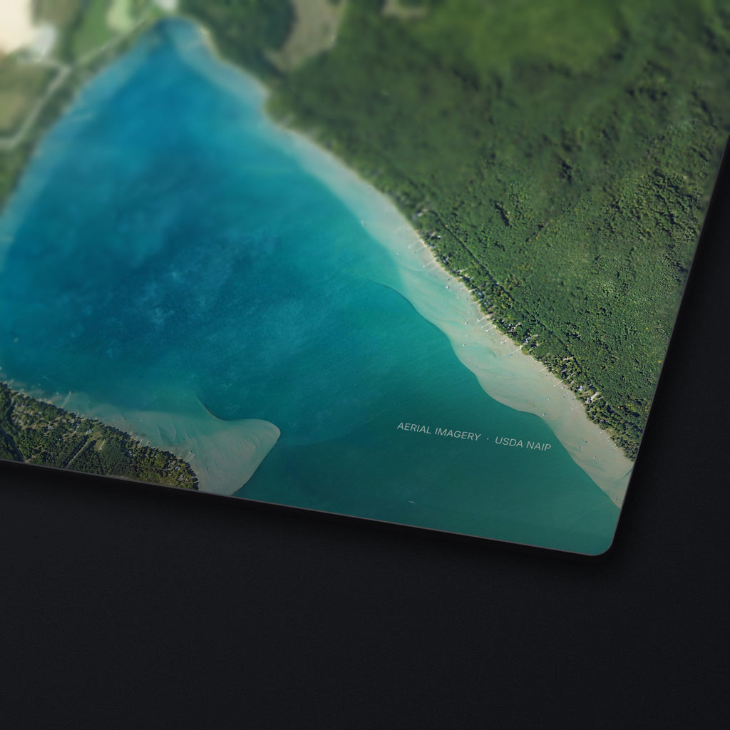 Sleeping Bear Dunes Satellite Desk Mat, edge detail