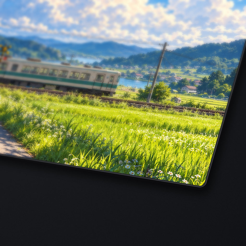 Summer Rice Fields Desk Mat, edge detail