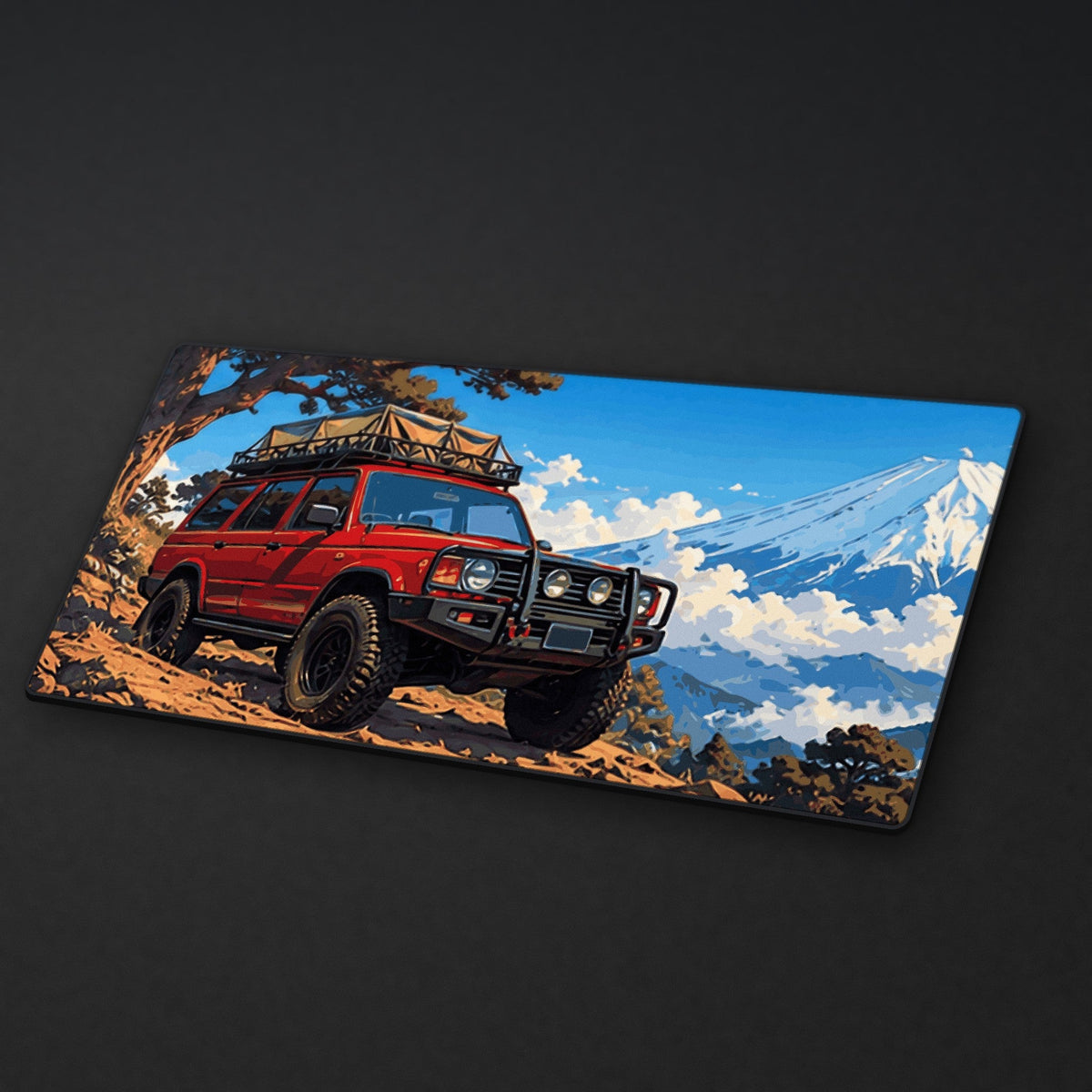 Summit Expedition Desk Mat at an angle on a stone desk