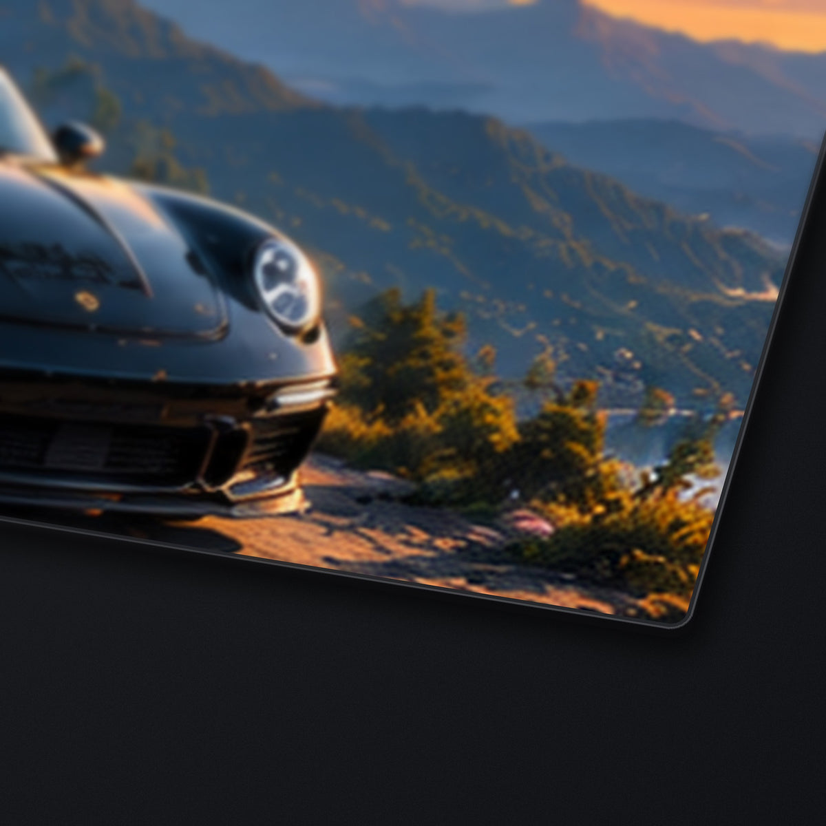 Sunset Mountain Desk Mat, edge detail