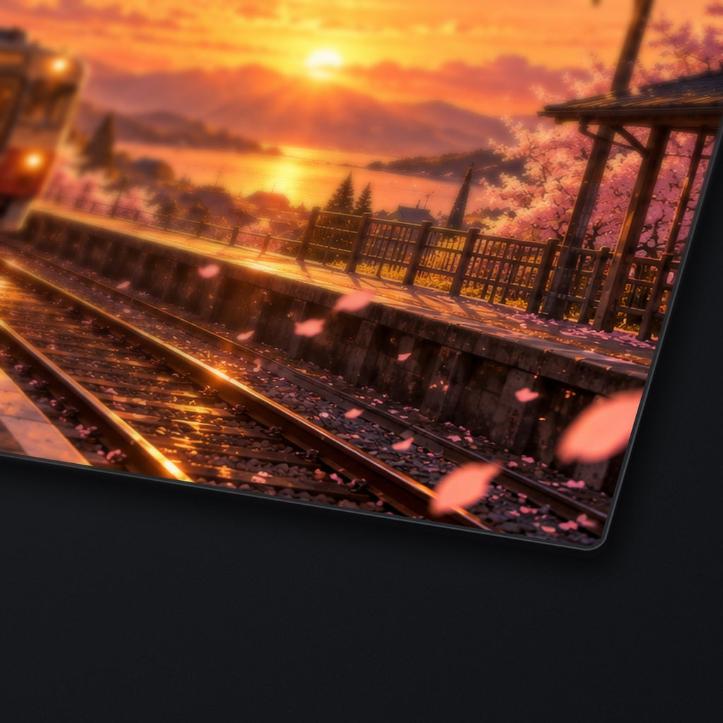 Sunset Station Desk Mat, edge detail