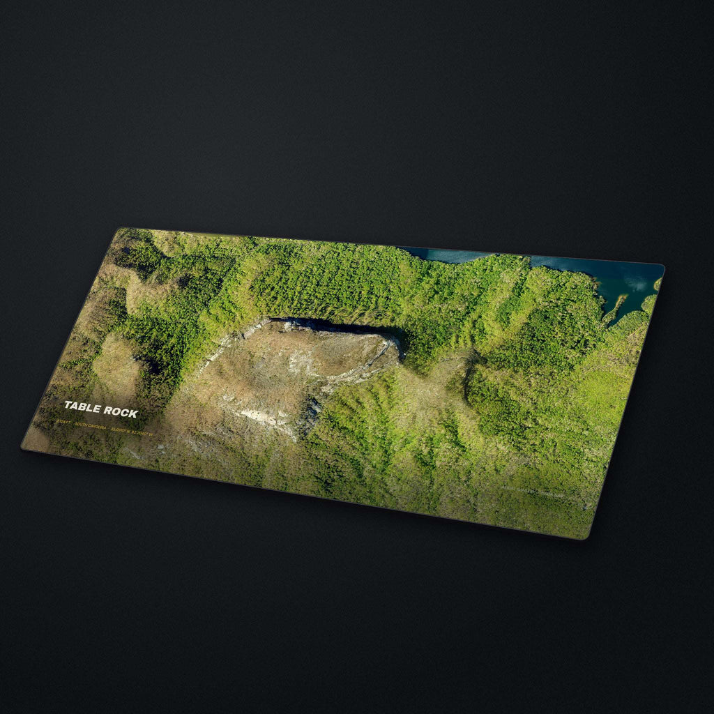Table Rock Satellite Desk Mat at an angle on a stone desk
