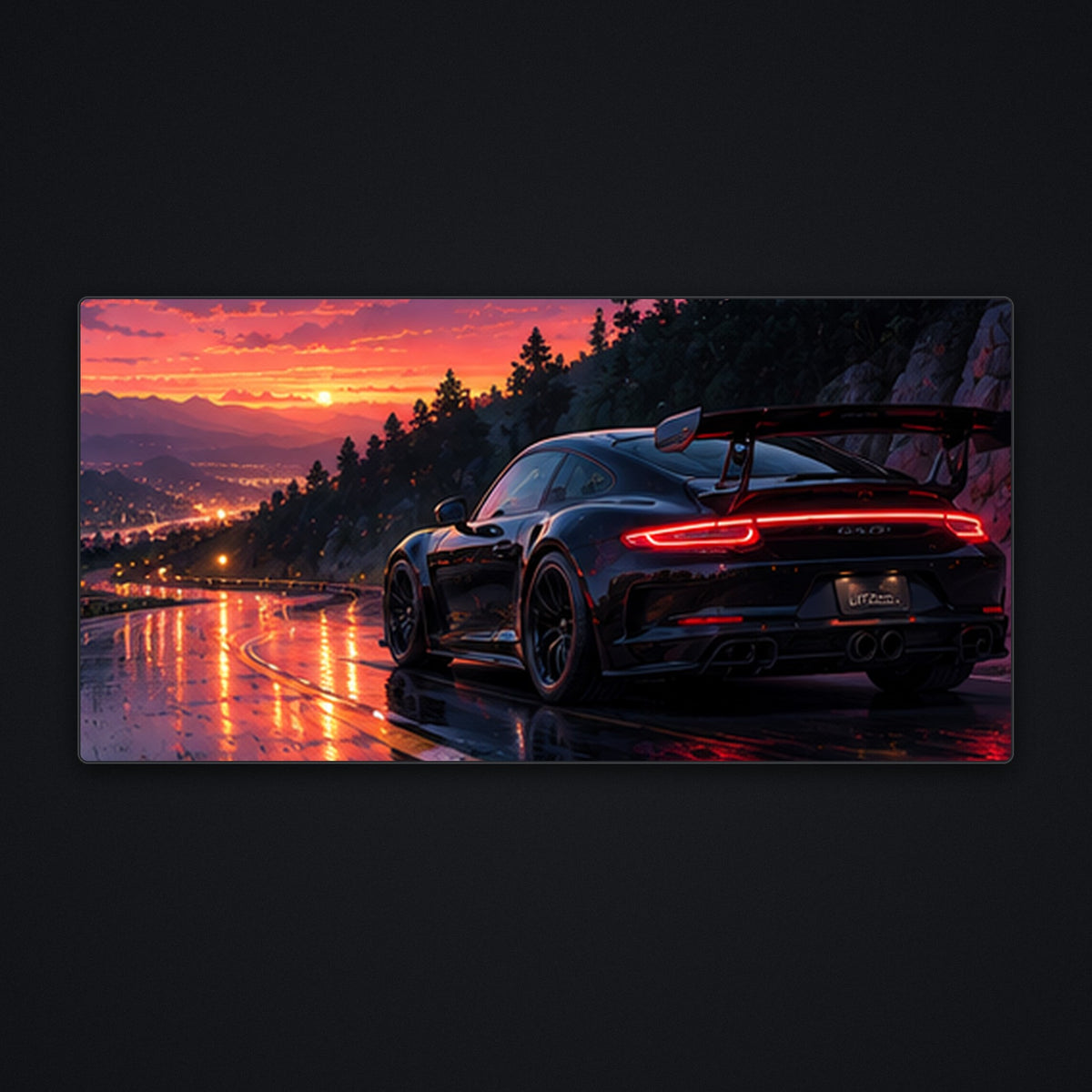 Twilight Mountain Road Desk Mat, flat view