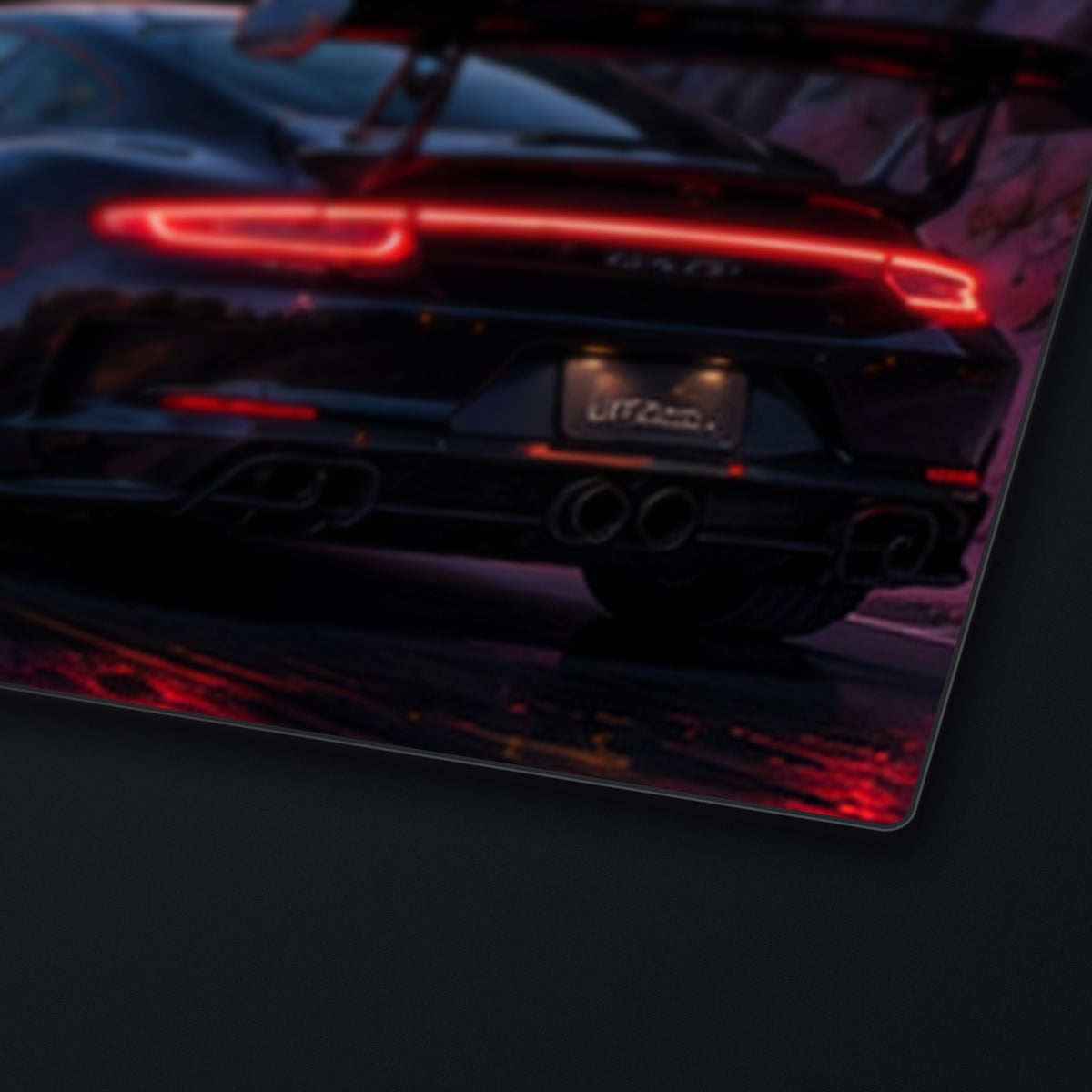 Twilight Mountain Road Desk Mat, edge detail