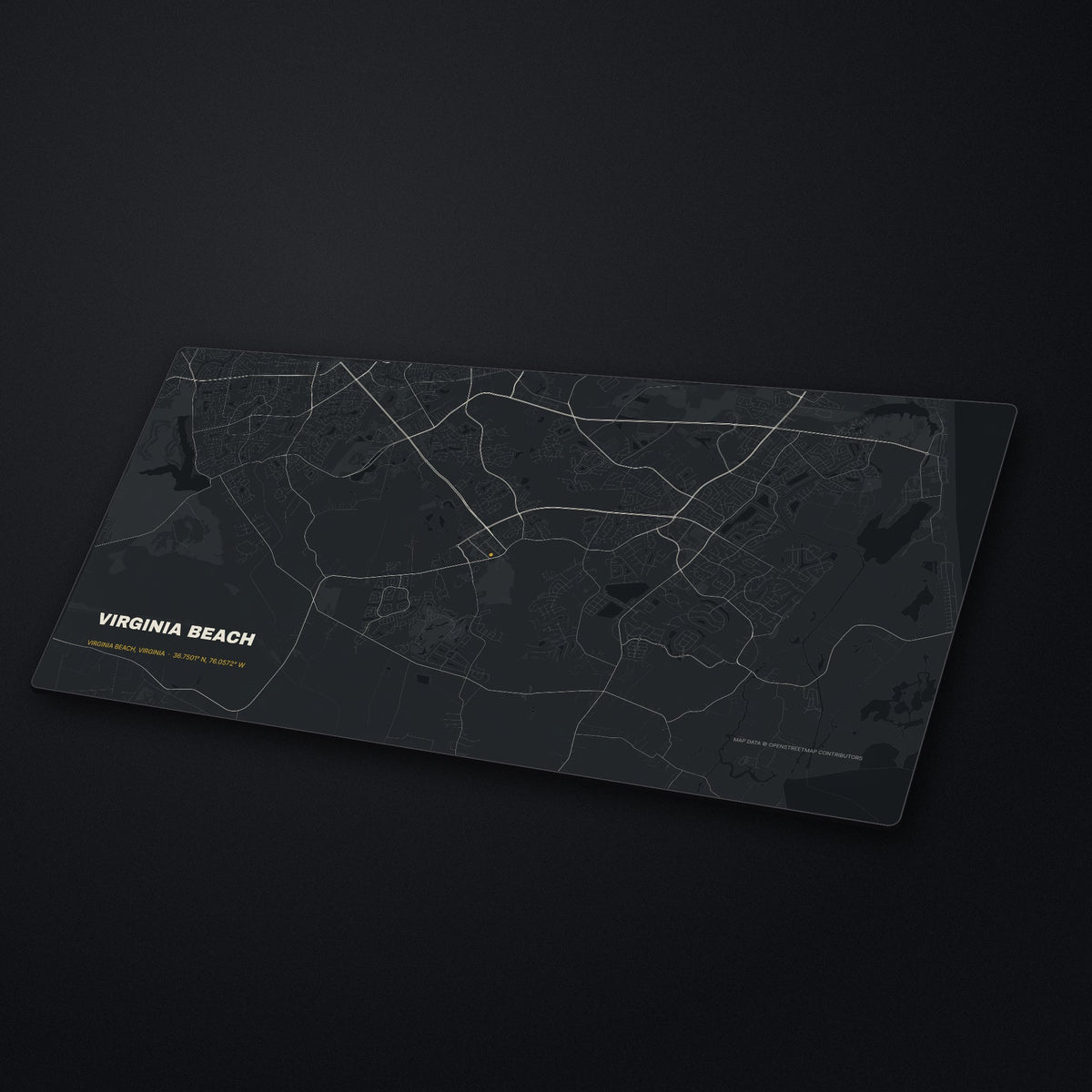 Virginia Beach Street Map Desk Mat at an angle on a stone desk