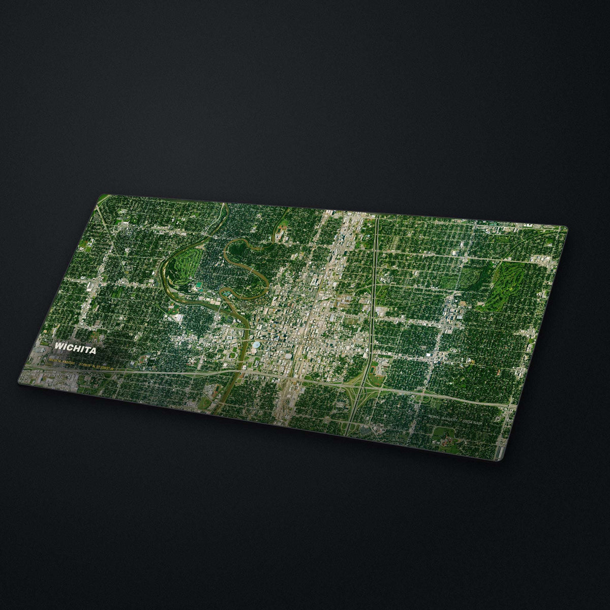 Wichita Satellite Desk Mat at an angle on a stone desk